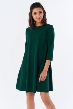 Платье короткое свободное темно-зеленое