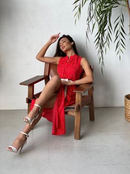 Платье, как из к/ф Красотка, красное в хаотичный горошек - Martichelli фото 2