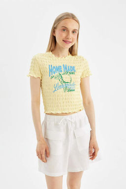 Классная футболка с короткими рукавами и круглым вырезом с принтом - Defacto фото 4