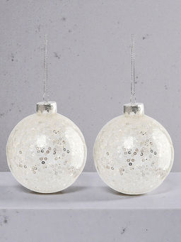 Игрушка елочная, 8 см, 2 шт, стекло/пайетки, серебристая, Шар с узором, New year - Anna lafarg фото 7