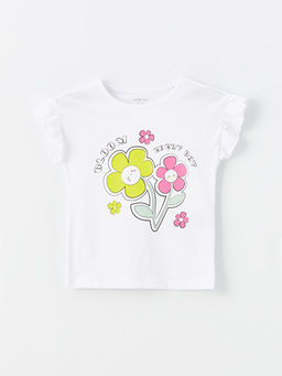 Bisiklet Yaka K?sa Kollu Bask?l? K?z Bebek Ti??rt