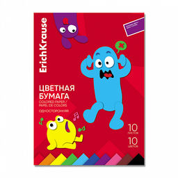 Цена за 10 шт. Цветная бумага односторонняя на клею ErichKrause, Jolly Friends, А4, 10 листов, 10 цветов, игрушка-набор для детского творчества