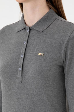 Kad_n Antrasit Melanj Basic Polo Yaka Sweatsh_rt