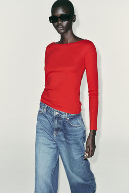 COTTON BOAT NECK T-SHIRT - Zara фото 2