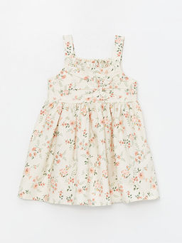 Kare Yaka Ask?l? ?i?ekli K?z Bebek Elbise