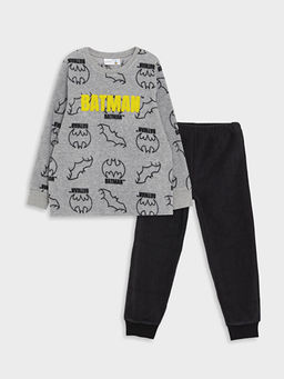 Bisiklet Yaka Batman Bask?l? Uzun Kollu Polar Erkek ?ocuk Pijama Tak?m?