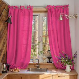 Шторы для кухни Этель Linen collection, 145×180 см - 2 шт., 100% лён, 170 г/м², розовые