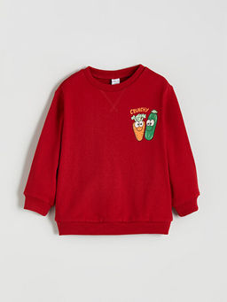 Bisiklet Yaka Bask?l? Erkek ?ocuk Sweatshirt