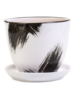 Горшок для цветов Штрих, 1 л, d=15 см, h=13 см, с поддоном, керамика, белый