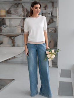 Джемпер с коротким рукавом тонкой вязки из вискозы с люрексом