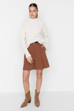 Ekru Genis Kal?p Yumusak Dokulu Basic Triko Kazak TWOAW23KZ00490