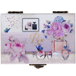 Шкатулка деревянная с зеркалом "МАРЦИПАН", пудровые пионы, 9.5*6.5*5см (в коробке)