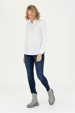 Женская белая базовая рубашка с длинным рукавом - U.s. polo assn фото 4