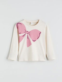 Bisiklet Yaka Fiyonk Bask?l? K?z ?ocuk Ti??rt