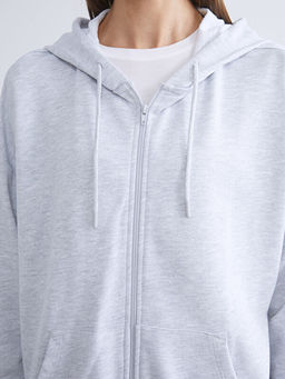 Kap??onlu Oversize Kad?n Kal?n Fermuarl? Sweatshirt