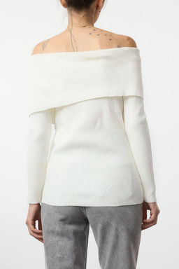 Ekru Carmen Yaka Basic Triko Kazak TEDAW25KZ00023 - Trendyolmilla фото 4