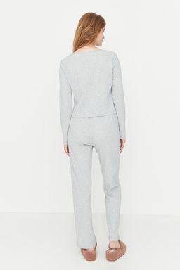 Trendyolmilla Gri Slogan Lastik Detayl? Fitilli Orme Pijama Tak?m? THMAW21PT0269  фото 12