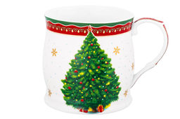 Кружка 350 мл 11,5*8,5*8,5 см Новогодняя елка красный узор NEW BONE CHINA