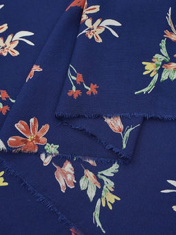 Штапель Премиум Цветочная пьеса на темно-синем, СОРТ2, ш.1.43м, вискоза-100%, 120гр/м.кв - Купава фото 8