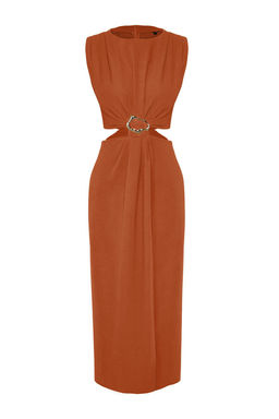 TRENDYOLMILLA Yag Yesili A Kesim Cut Out ve Aksesuar Detayl? Maxi Dokuma Krep Elbise TWOSS25EL00017 фото 21