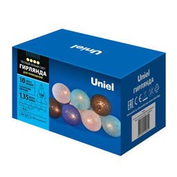 ULD-S0135-010/STB/2AA WARM WHITE IP20 TANGLES-2 Гирлянда светодиодная Клубки-2, на батарейках 2AA (не в/к), 1,35м. 10 светодиодов. Теплый белый свет. Провод прозрачный. TM Uniel