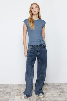 Ac?k Antrasit Viskoz/Yumusak Kumas Fitted/Vucuda Oturan Esnek Orme Bluz TWOSS23BZ00992