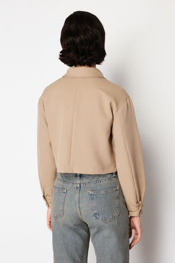 Koyu Kahverengi Cep Detayl? Fermuarl? Crop Dokuma Ceket TWOSS24CE00031 - Trendyolmilla фото 9