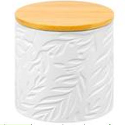 Банка д/хранения 430 мл 10*10*11 см с бамбук. крышк. с сил. упл. белая
