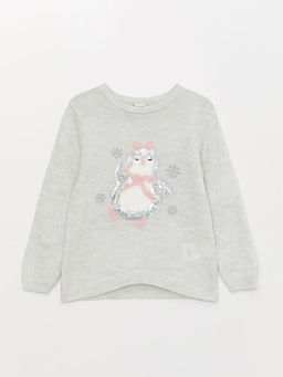 Bisiklet Yaka Desenli Uzun Kollu K?z ?ocuk Triko Kazak