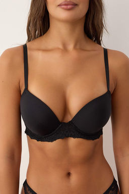 Siyah Tekli Micro Balenli Dantel Detayl? Duz Sabit Kap T-Shirt Bra Sutyen THMAW26SU00010 - Trendyolmilla фото 3