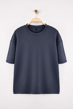 Indigo Oversize/Genis Kesim Yumusak Dokulu Basic T-Shirt TMNSS26TS00003