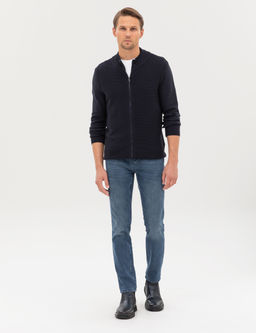 Lacivert Slim Fit Fermuarl_ Triko H_rka