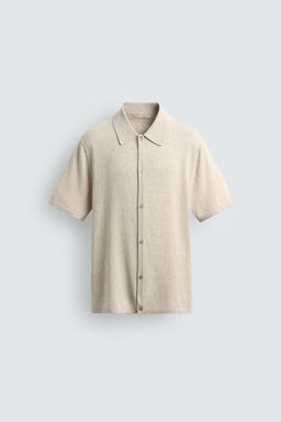 CAMISA PUNTO ALGOD?N - LINO / tostado - Zara фото 7