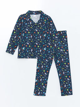 Polo Yaka Bask?l? Erkek ?ocuk Pijama Tak?m?