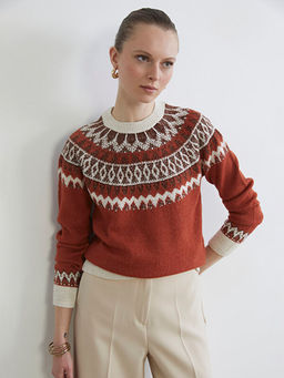 Bisiklet Yaka Desenli Kad?n Triko Kazak