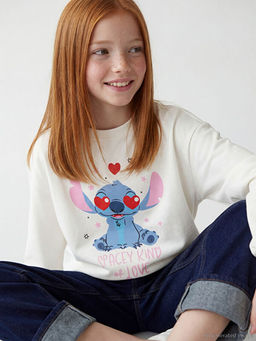 Stitch Bask?l? K?z ?ocuk Sweatshirt