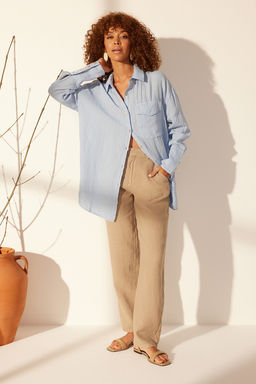 Mavi %100 Keten Oversize Gomlek TWOSS24GO00125