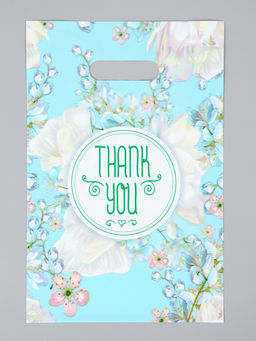 Цена за 50 шт. Пакет полиэтиленовый с вырубной ручкой "Цветы" в голубом 20 х 30 см 60 мкм