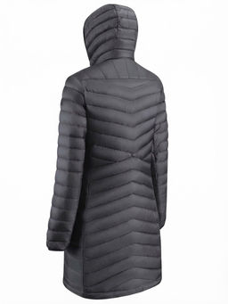 Куртка женская удлинённая стёганая с капюшоном и графеновой подкладкой черного цвета 9628_1Ch