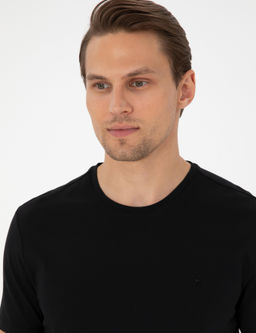 Siyah %100 Pamuk Slim Fit Bisiklet Yaka Basic Ti__rt - Pierre cardin фото 2