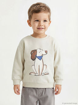 Bisiklet Yaka Bask?l? Erkek Bebek Sweatshirt