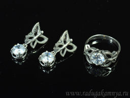 Кольцо серьги с цирконом искусственным, цв.хрусталь размер 16