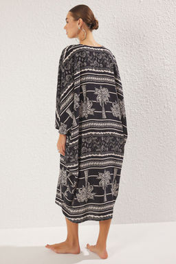 Tropikal Desenli Dokuma Plaj Midi Elbise TBESS25EL00031 - Trendyolmilla фото 4