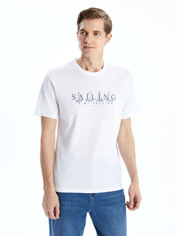 Bisiklet Yaka Bask?l? Penye Erkek Ti??rt