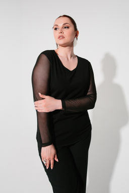 Сетка+ трикотажная вискоза лонгслив джемпер блуза