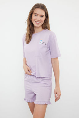 Trendyolmilla Pembe F?rf?rl? Bask?l? Sortlu Orme Pijama Tak?m? THMSS22PT0422