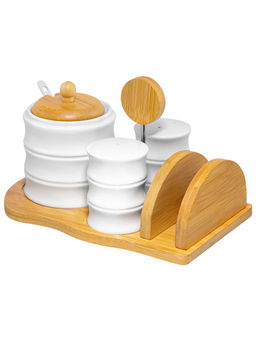 Набор - сахарница 320 мл Бамбук с ложкой+солонка+перечница+салфетница на деревян. подст. с ручкой - Elan gallery фото 3