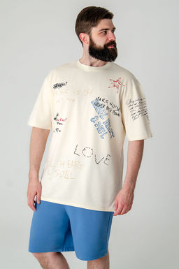 Арт.61151-16 Набор футболка и шорты 48-56 ( 5 шт.) Цвет:верх-светло-бежевый,низ-джинс