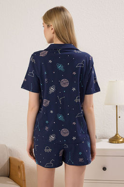 Trendyolmilla Ekru %100 Pamuklu Galaksi Desenli Sortlu Orme Pijama Tak?m? THMSS25PT00299  фото 13