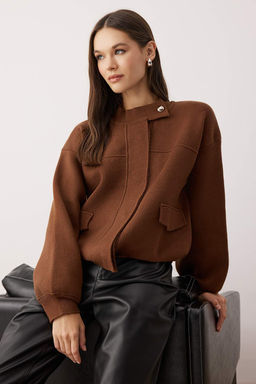 Lacivert Fermuarl? Premium Iplik/Ozel Iplik Genis Kal?p Mont Gorunumlu Triko H?rka TWOAW26HI00025 - Trendyolmilla фото 8